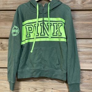 PINK Victoria's Secret Green and Neon Yellow Hoodie